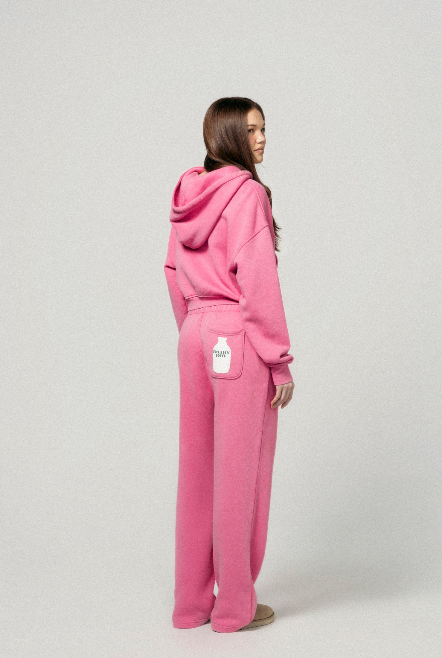 Milk Bottle Cropped Zip Up - Strawberry Milk